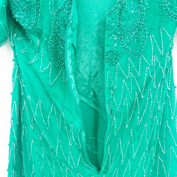 Mark &‎ John Womens VTG Vintage 100% Silk Beaded Sequin Cocktail Dress M Green - Picture 10 of 11